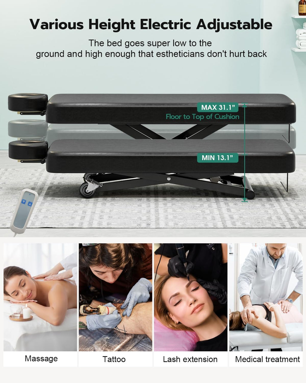 Flat Electric Massage Table Professional, 6.7" Memory Foam